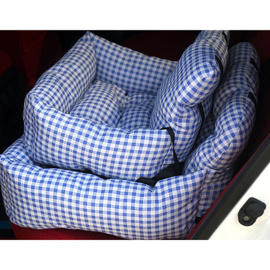 Plaid Dog Car Seat with Neck Support - All-Season Travel Safety | FriskFable - friskfable